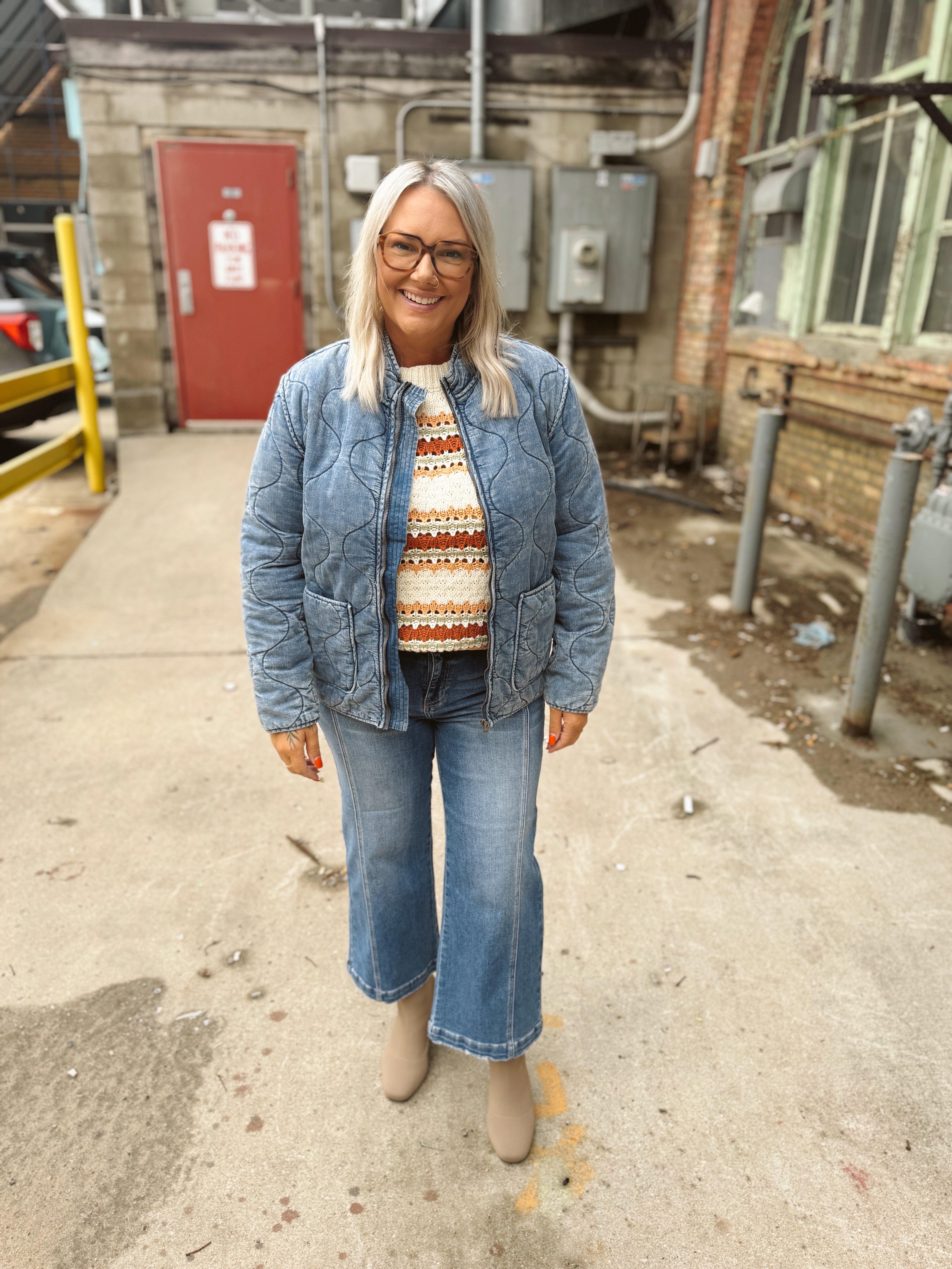 Denim Wash Quilted Jacket-Coats & Jackets-eesome-The Silo Boutique, Women's Fashion Boutique Located in Warren and Grand Forks North Dakota