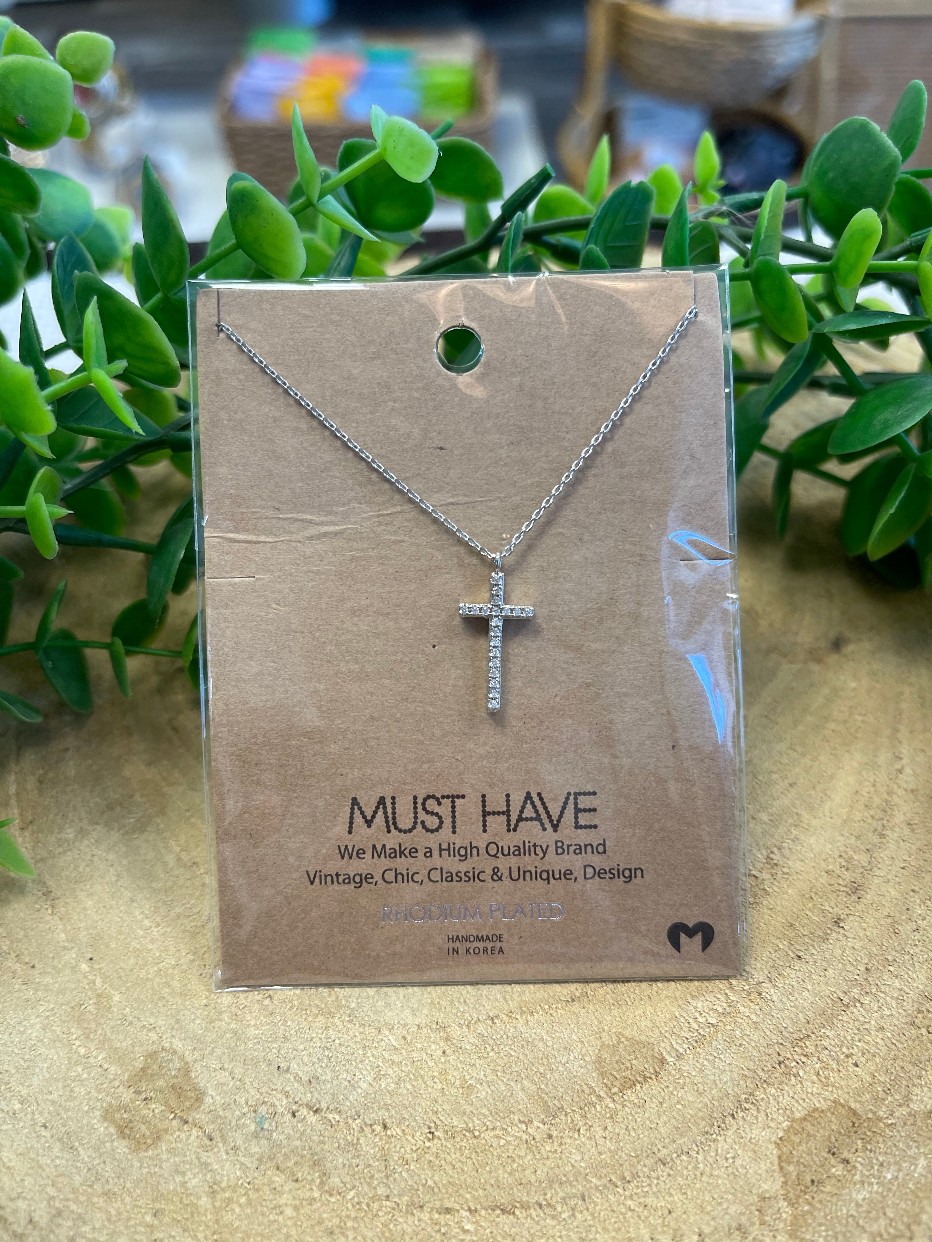 Pave Cross Necklace-Necklaces-Fame-The Silo Boutique, Women's Fashion Boutique Located in Warren and Grand Forks North Dakota