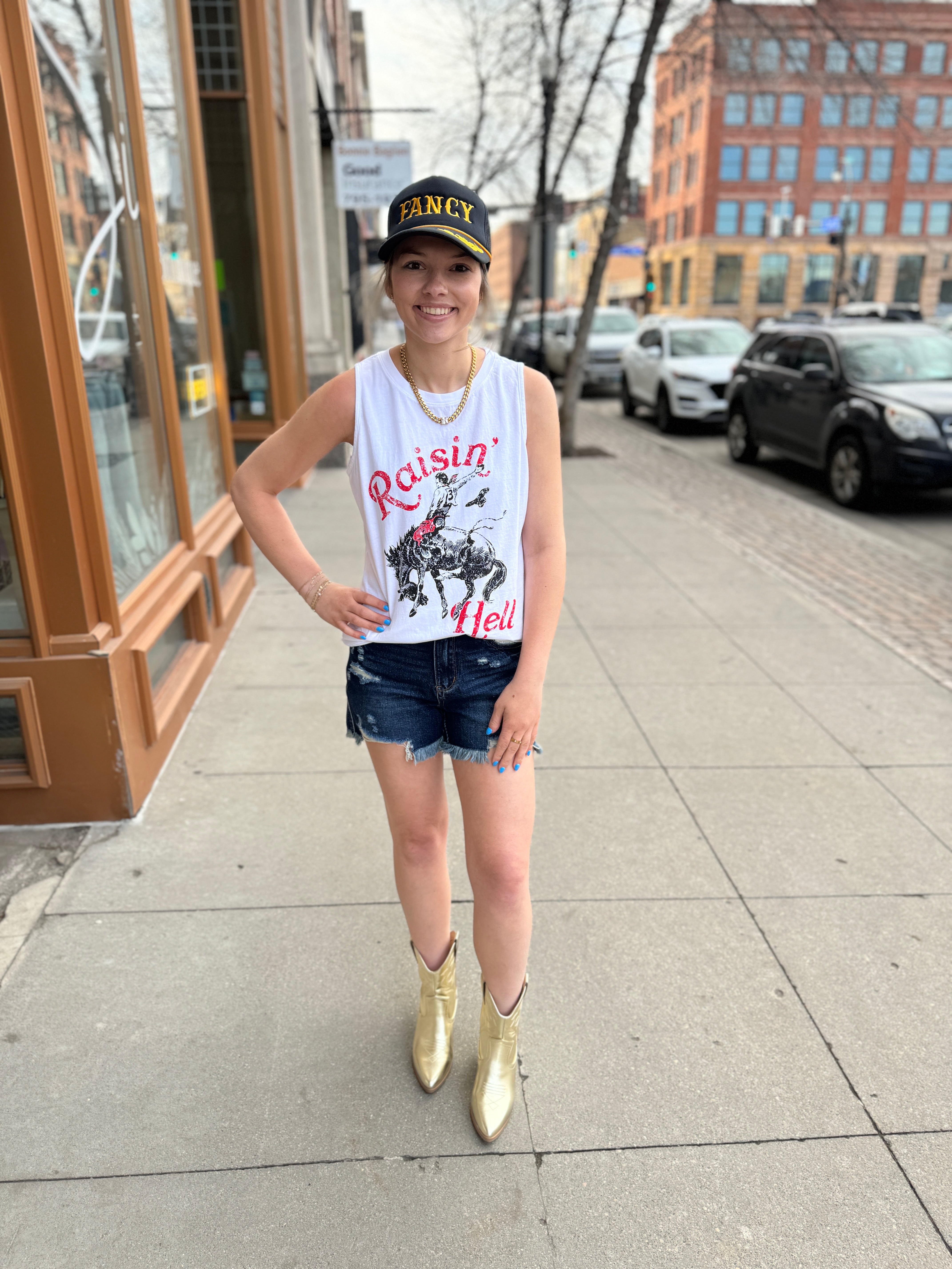 Raisin’ Hell White Tank Top-Tank Tops-destash-The Silo Boutique, Women's Fashion Boutique Located in Warren and Grand Forks North Dakota