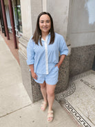 Skies Stripe Contrast Button Up Top-Long Sleeve Tops-skies are blue-The Silo Boutique, Women's Fashion Boutique Located in Warren and Grand Forks North Dakota