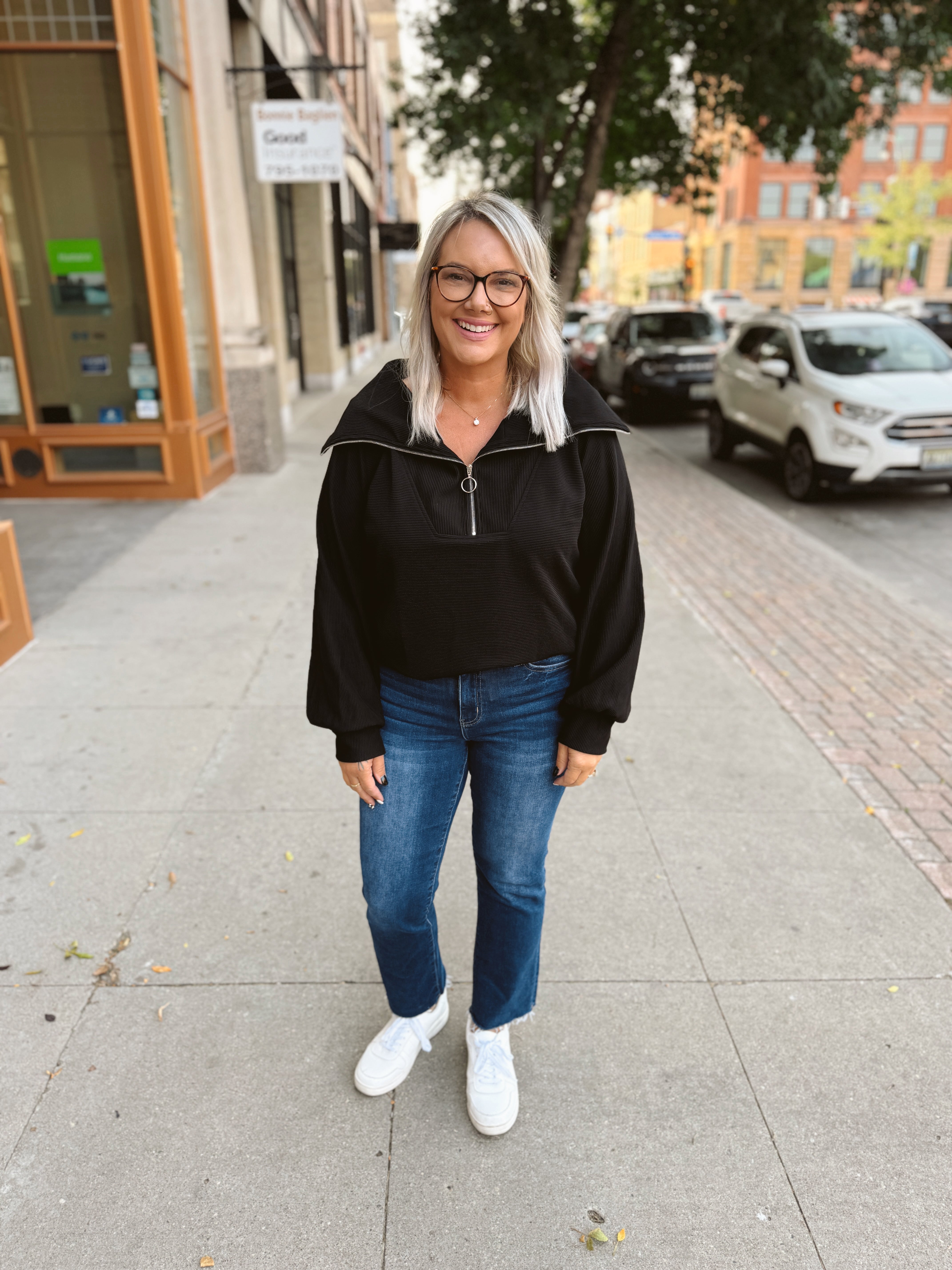 Ribbed Knit Quarter Zip Sweathsirt-Black-Sweatshirts-Umgee-The Silo Boutique, Women's Fashion Boutique Located in Warren and Grand Forks North Dakota