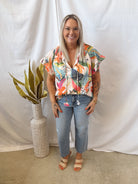 Orange Mix Print Top-Short Sleeve Tops-Umgee-The Silo Boutique, Women's Fashion Boutique Located in Warren and Grand Forks North Dakota