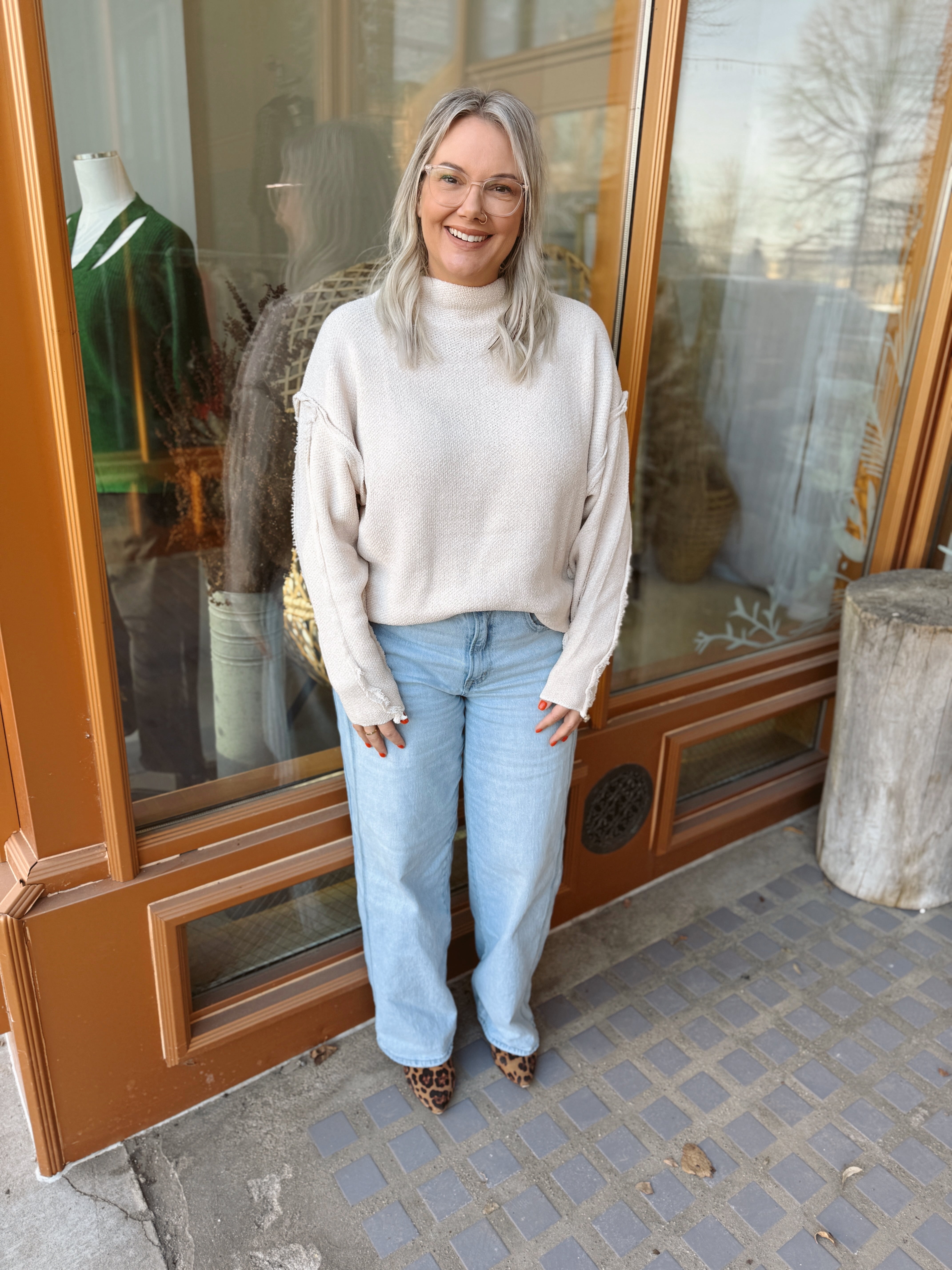 Chenille Seam Sweater Top-Sand Beige-Sweaters-Zenana-The Silo Boutique, Women's Fashion Boutique Located in Warren and Grand Forks North Dakota