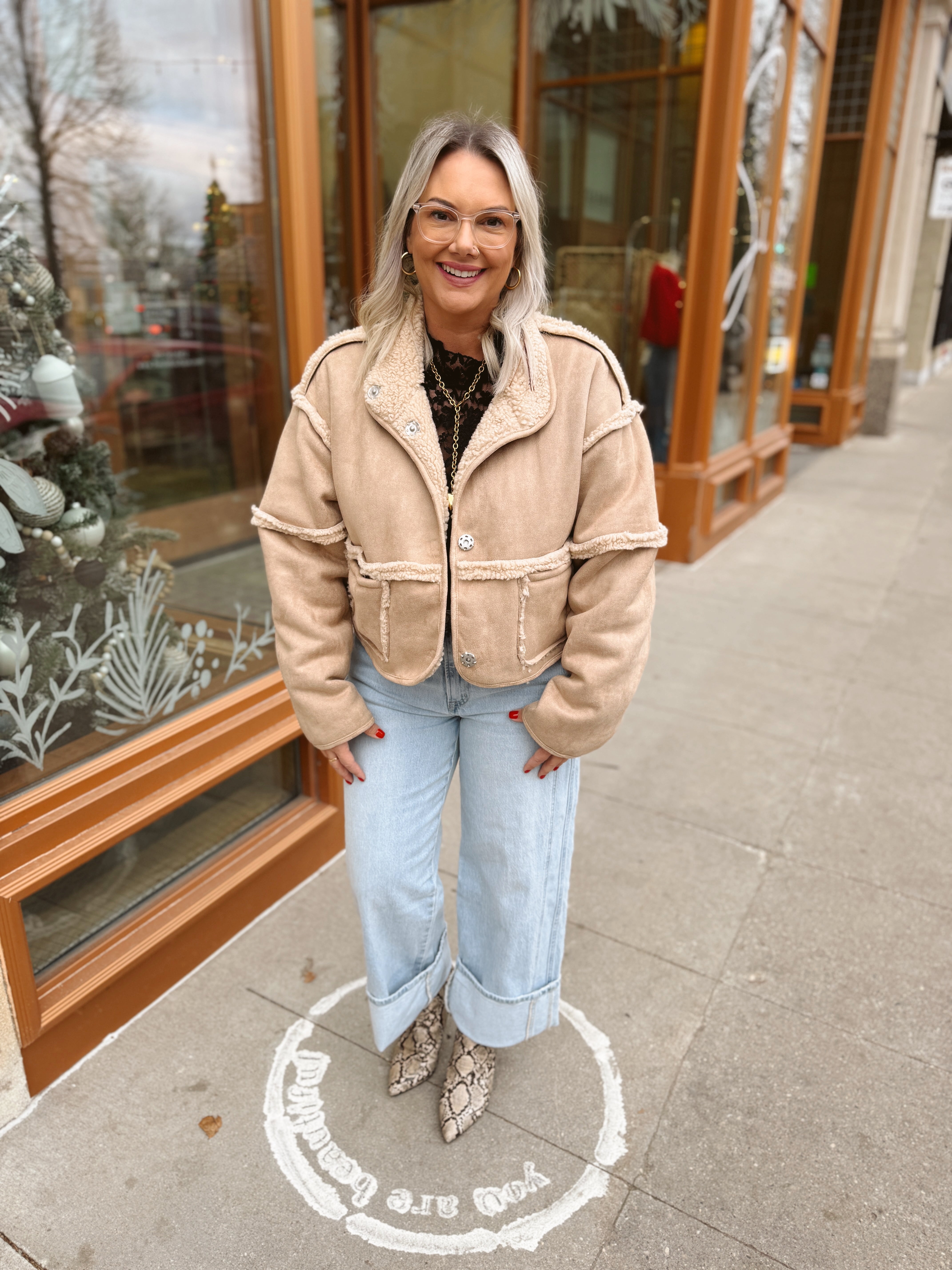 Mia Reversible Suede and Sherpa Jacket-Coats & Jackets-miou muse-The Silo Boutique, Women's Fashion Boutique Located in Warren and Grand Forks North Dakota