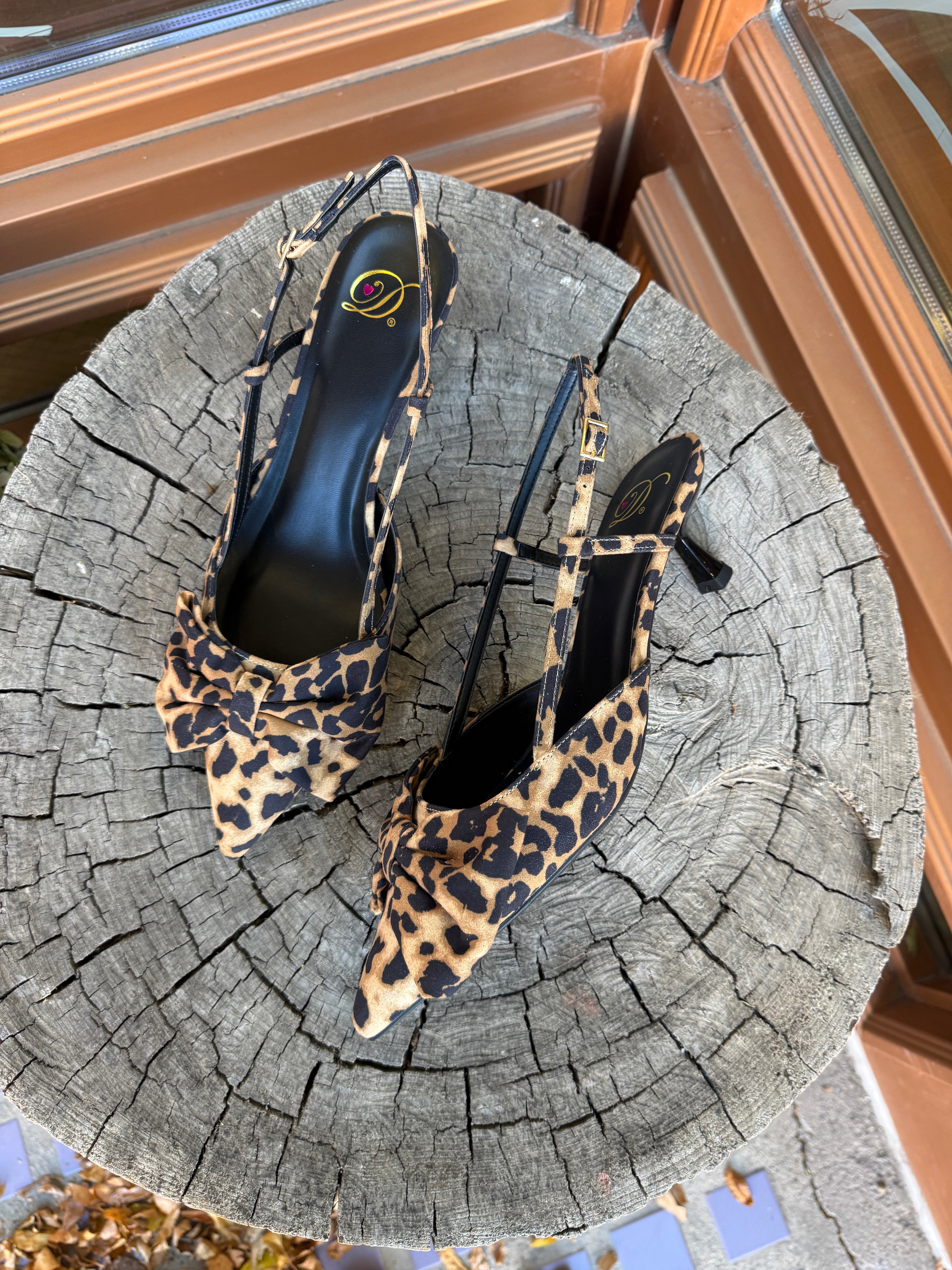 Doda Leopard Bow Kitten Heel Shoe-Heels-soda-The Silo Boutique, Women's Fashion Boutique Located in Warren and Grand Forks North Dakota