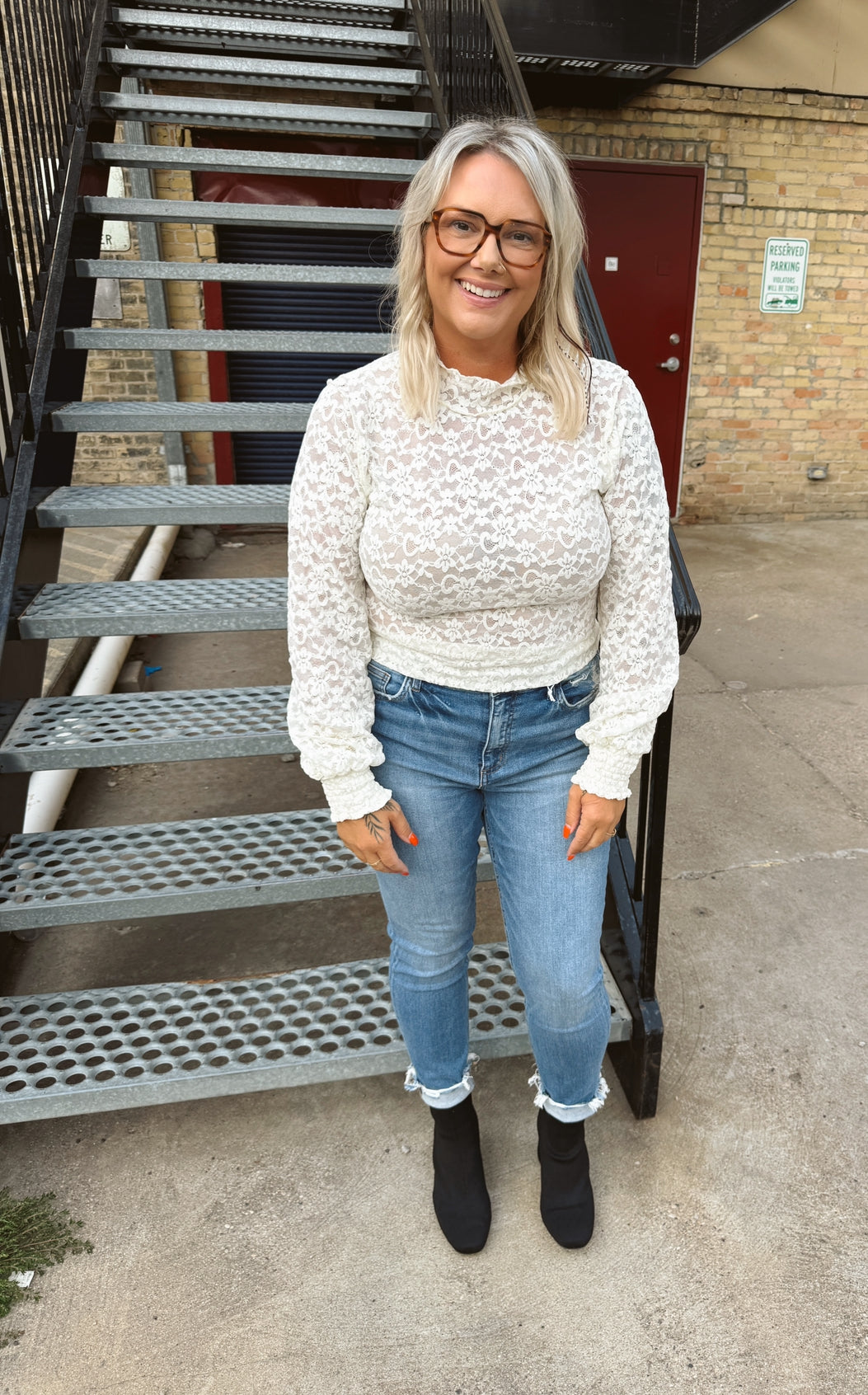 Ivory Brushed Lace Top-Long Sleeve Tops-hem and thread-The Silo Boutique, Women's Fashion Boutique Located in Warren and Grand Forks North Dakota