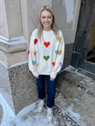 Cream Multi Hearts Sweater-Sweaters-Jady-The Silo Boutique, Women's Fashion Boutique Located in Warren and Grand Forks North Dakota