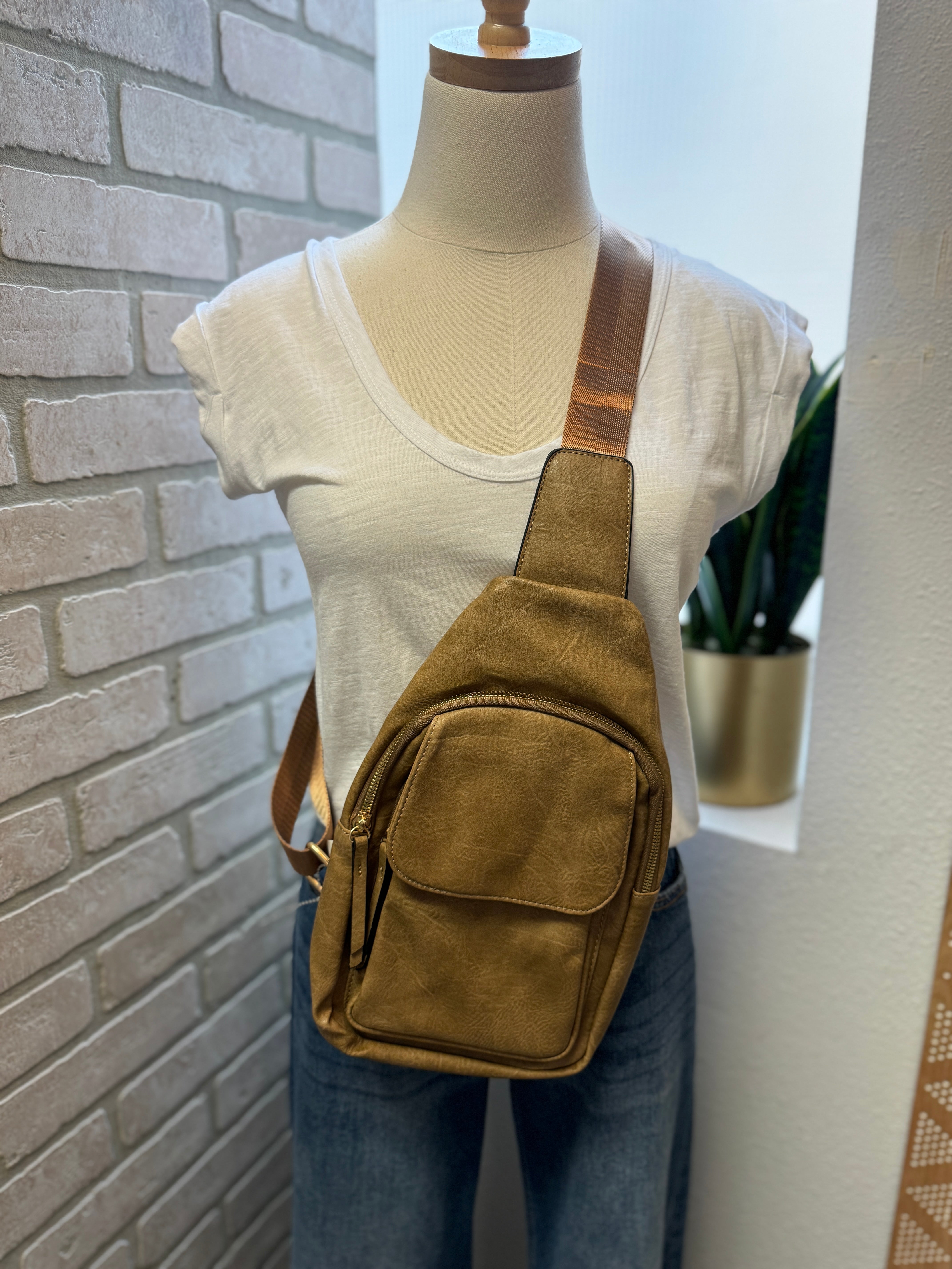 Tan Crossbody Sling Backpack Purse-The Silo Boutique-The Silo Boutique, Women's Fashion Boutique Located in Warren and Grand Forks North Dakota