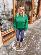 Davi Loose Fit Sweatshirt-Green-Sweatshirts-davi-The Silo Boutique, Women's Fashion Boutique Located in Warren and Grand Forks North Dakota