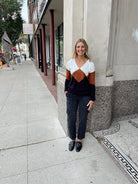 Multi Color Toffee V Neck Sweater Top-Long Sleeve Tops-staccato-The Silo Boutique, Women's Fashion Boutique Located in Warren and Grand Forks North Dakota