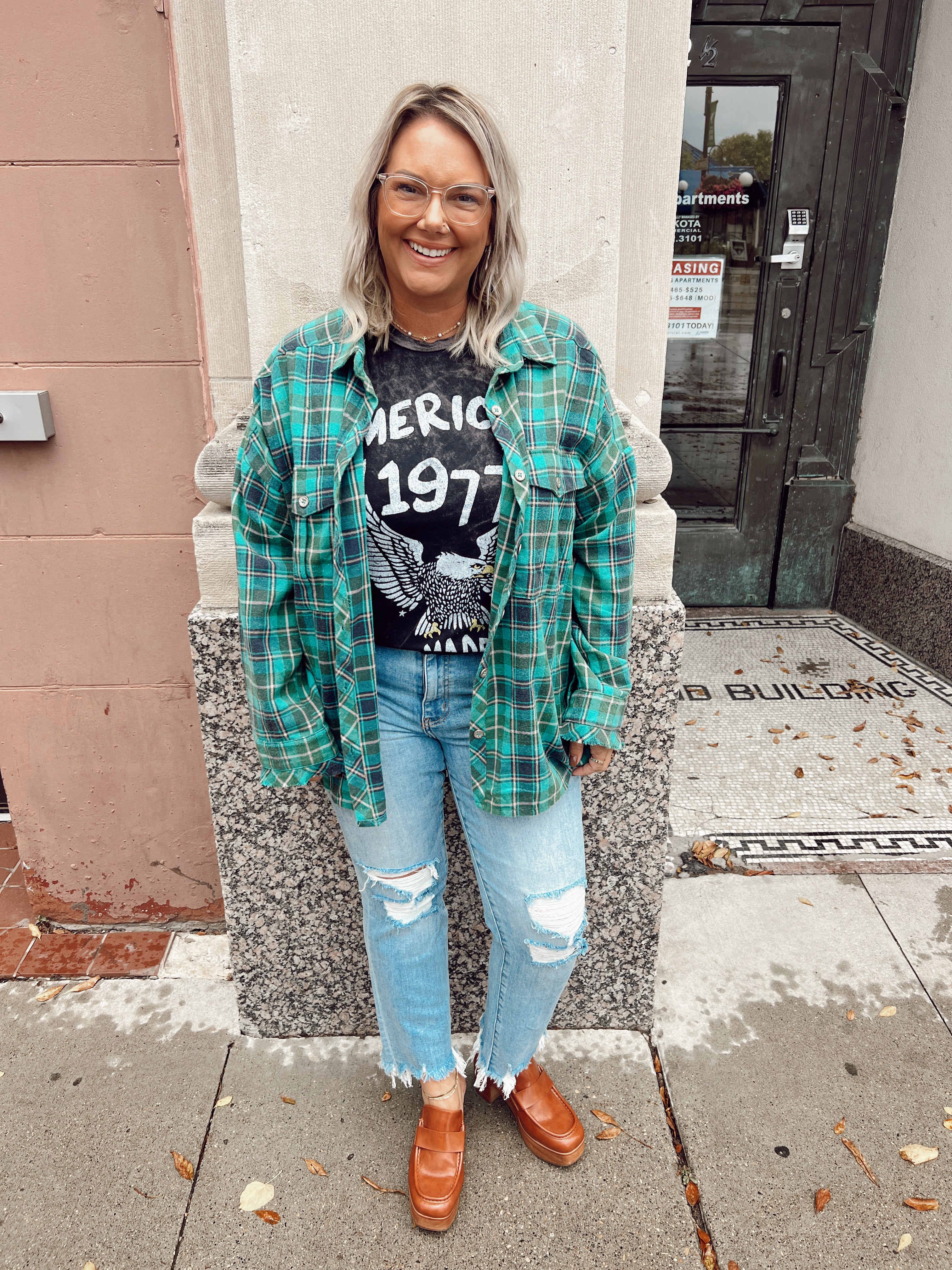 Teal Plaid Mix Flannel-Long Sleeve Tops-pol-The Silo Boutique, Women's Fashion Boutique Located in Warren and Grand Forks North Dakota