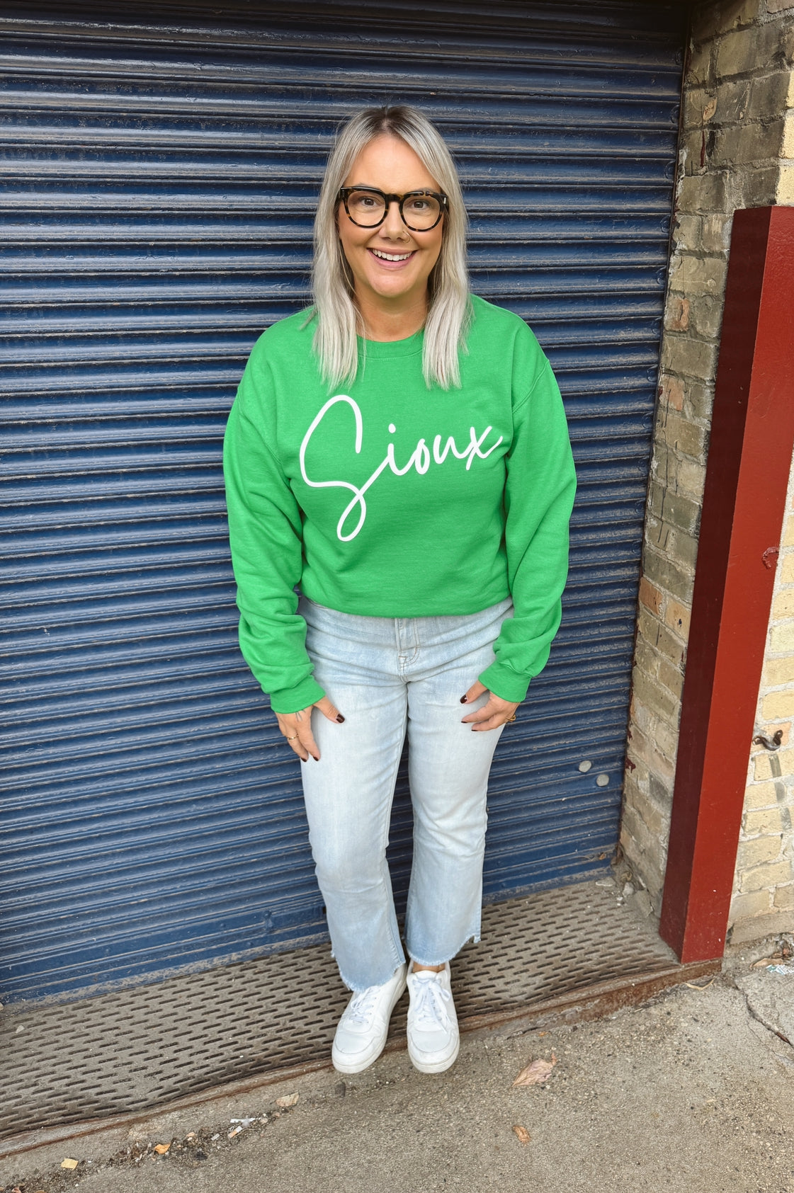 Go Green Sioux Puff Sweatshirt-Sweatshirts-central-The Silo Boutique, Women's Fashion Boutique Located in Warren and Grand Forks North Dakota