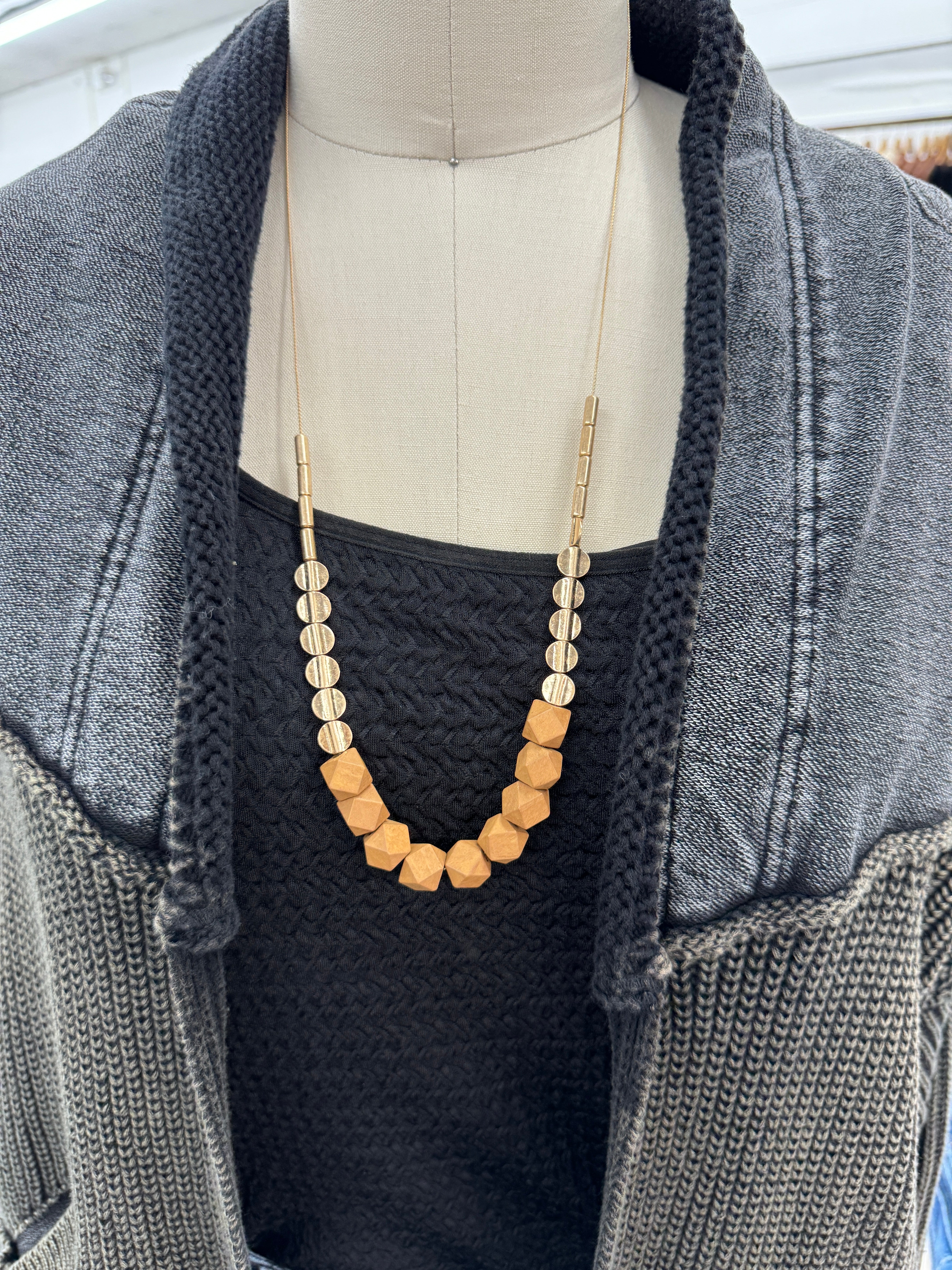 Walnut Block Bead Long Necklace-Necklaces-Fame-The Silo Boutique, Women's Fashion Boutique Located in Warren and Grand Forks North Dakota