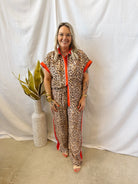 Elle Leopard with Red Button Up Top-Short Sleeve Tops-entro-The Silo Boutique, Women's Fashion Boutique Located in Warren and Grand Forks North Dakota