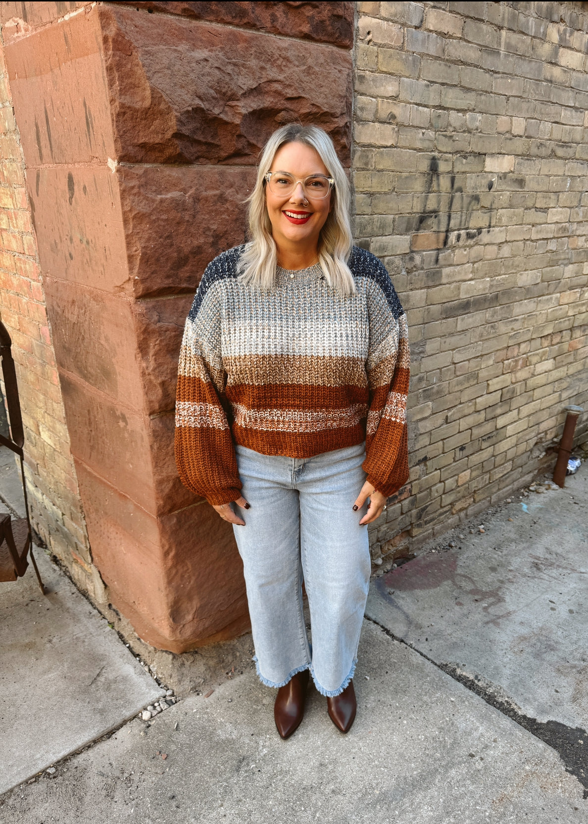 Navy and Rust Combo Sweater-Sweaters-so me-The Silo Boutique, Women's Fashion Boutique Located in Warren and Grand Forks North Dakota