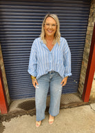 Miss Love Blue Striped Button Down Top-Long Sleeve Tops-miss love-The Silo Boutique, Women's Fashion Boutique Located in Warren and Grand Forks North Dakota