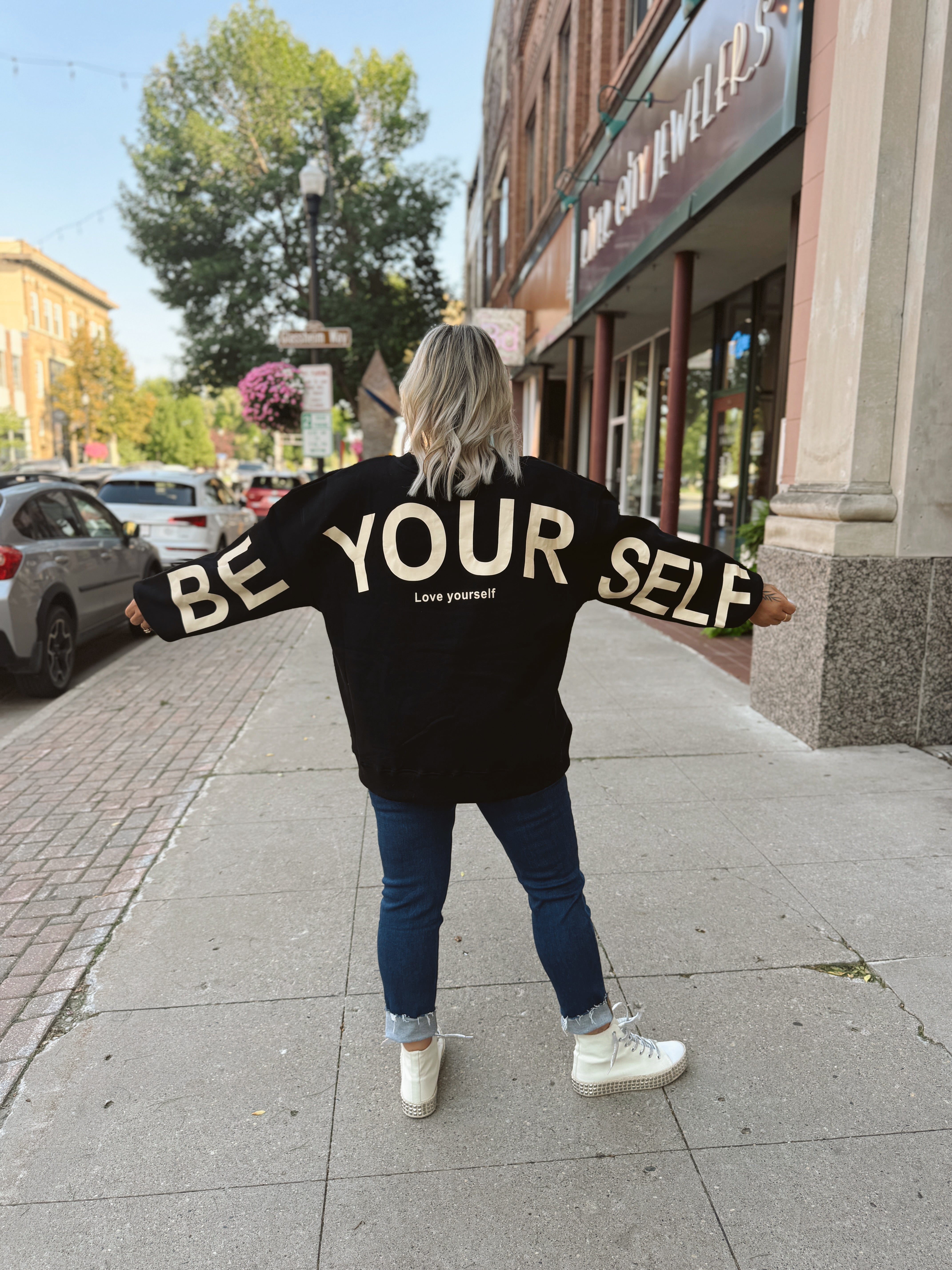 Be Yourself Sweatshirt-Sweatshirts-jade-The Silo Boutique, Women's Fashion Boutique Located in Warren and Grand Forks North Dakota