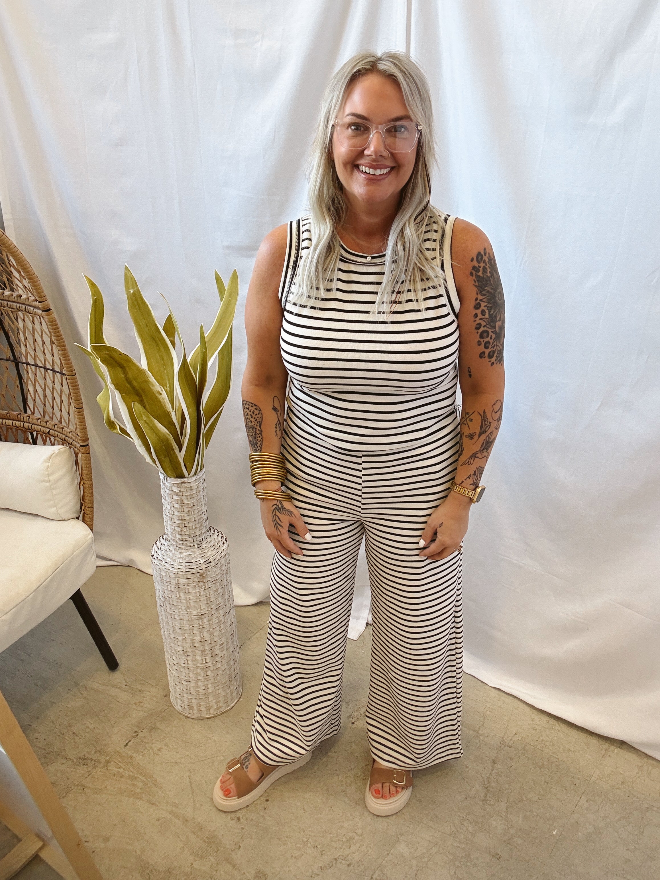 BP Black and Cream Striped Set-Outfit Sets-blu pepper-The Silo Boutique, Women's Fashion Boutique Located in Warren and Grand Forks North Dakota