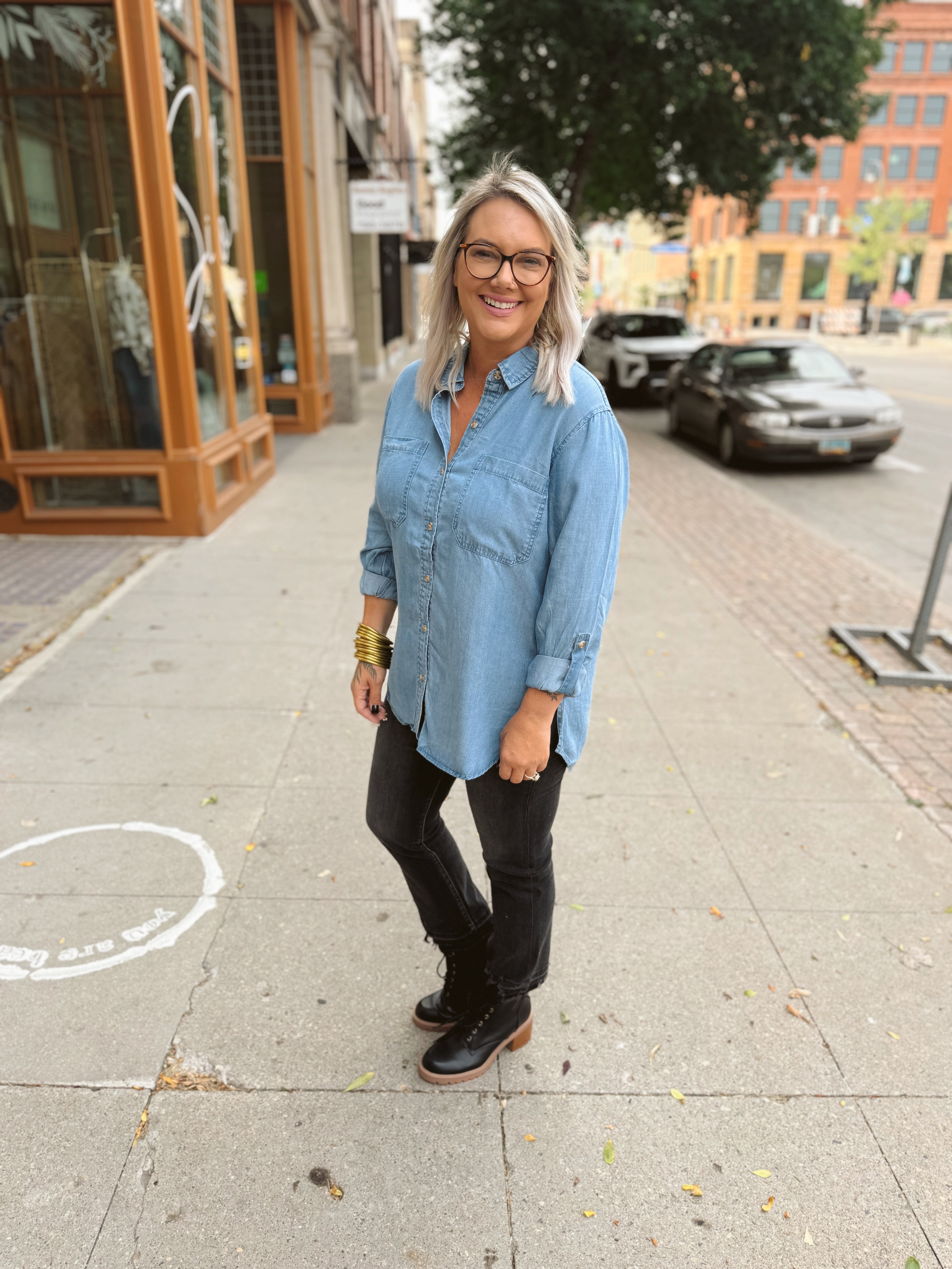 Cool and Classic Denim Top-Long Sleeve Tops-be cool-The Silo Boutique, Women's Fashion Boutique Located in Warren and Grand Forks North Dakota