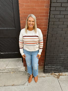 Stacy Sand Multi Striped Sweater Top-Long Sleeve Tops-staccato-The Silo Boutique, Women's Fashion Boutique Located in Warren and Grand Forks North Dakota