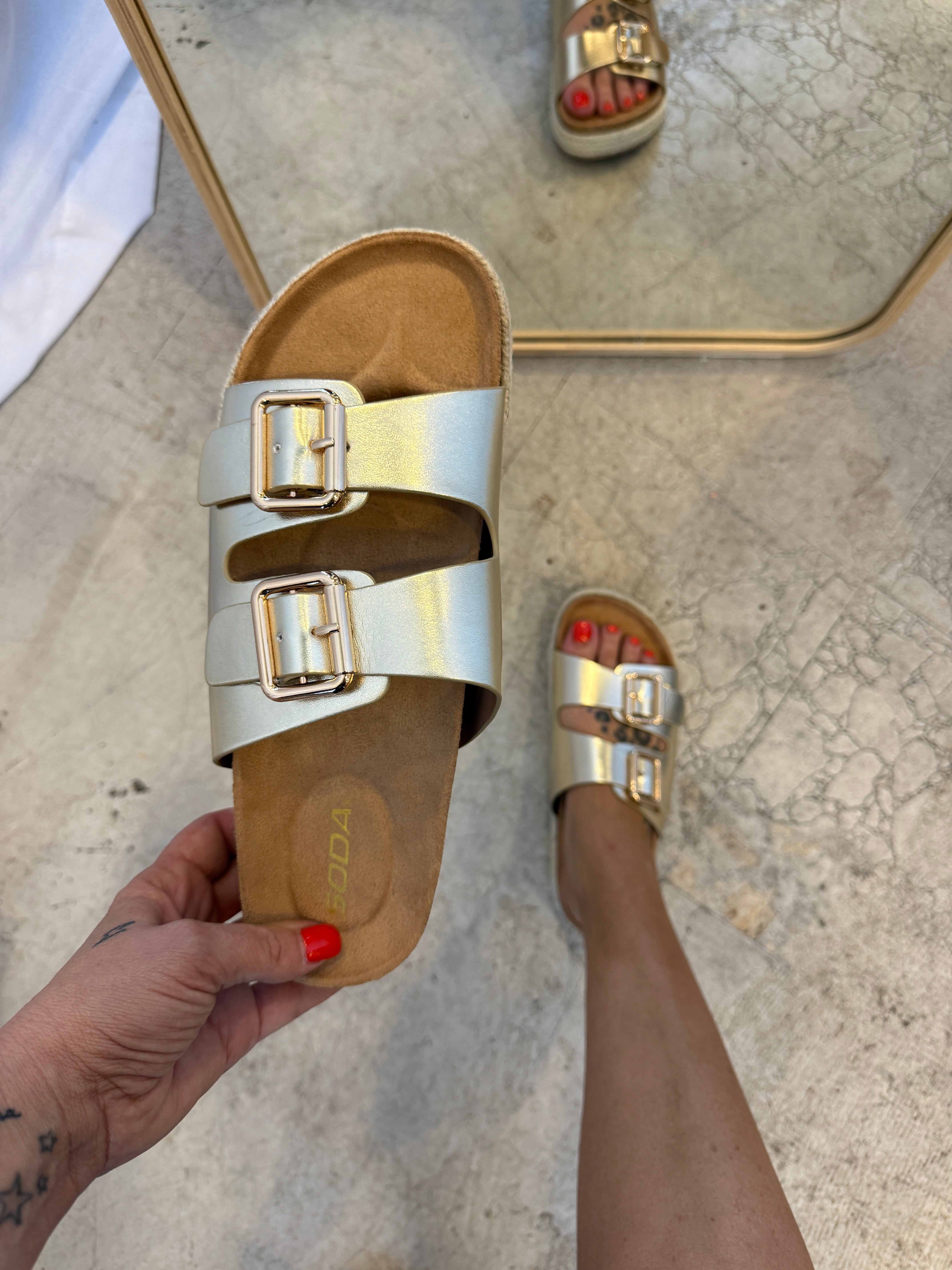 Soda Marfa Gold Sandal-Sandals-soda-The Silo Boutique, Women's Fashion Boutique Located in Warren and Grand Forks North Dakota