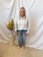 Chambray Striped Gauze Top-Long Sleeve Tops-be cool-The Silo Boutique, Women's Fashion Boutique Located in Warren and Grand Forks North Dakota