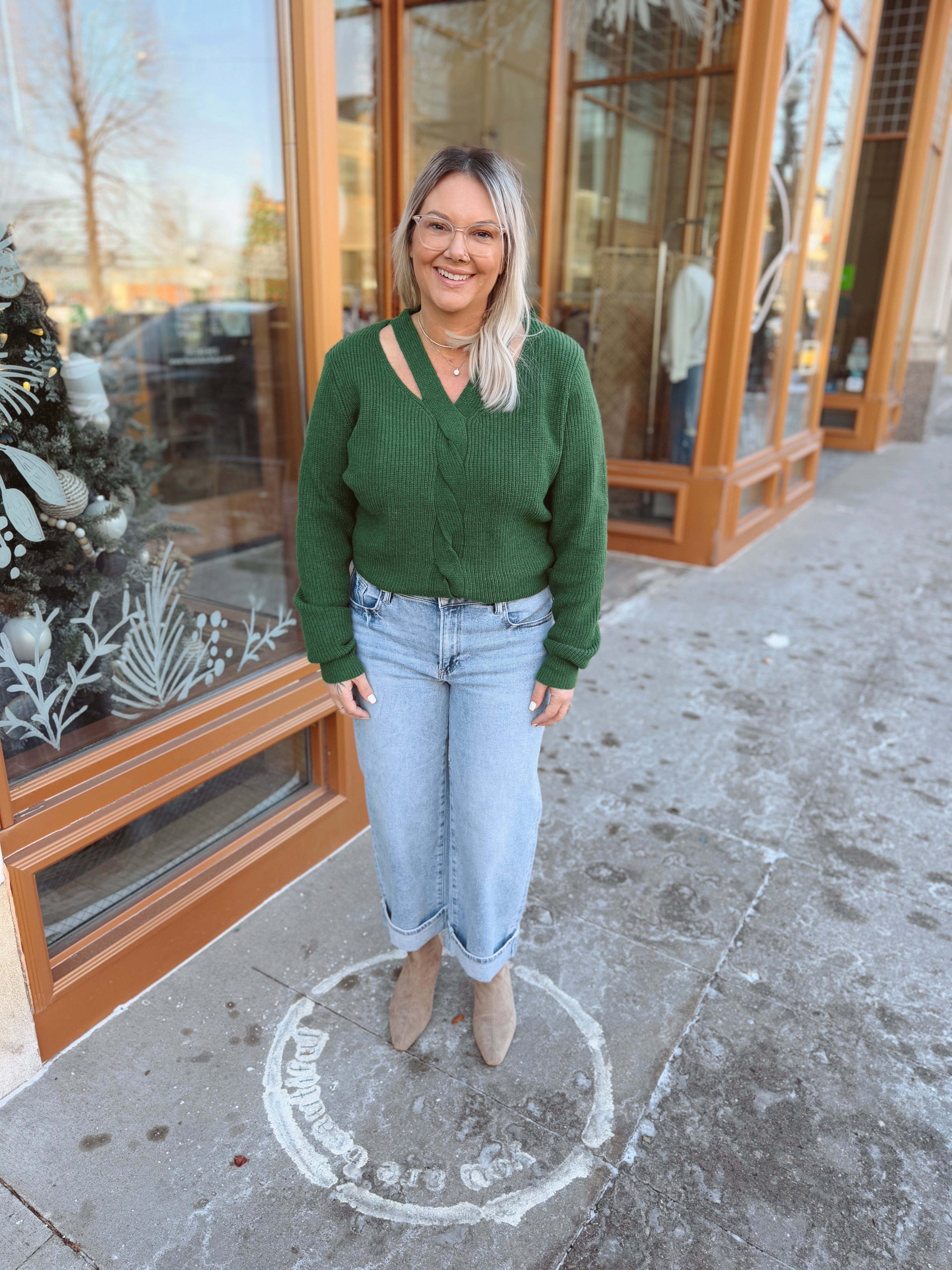 Forest Green V Neck Sweater-Sweaters-bluivy-The Silo Boutique, Women's Fashion Boutique Located in Warren and Grand Forks North Dakota