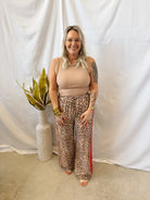 Elle Leopard Pants with Red Stripe-Pants-entro-The Silo Boutique, Women's Fashion Boutique Located in Warren and Grand Forks North Dakota