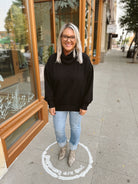 Black Turtleneck Top with Zipper Detail-Sweatshirts-ENTRO-The Silo Boutique, Women's Fashion Boutique Located in Warren and Grand Forks North Dakota