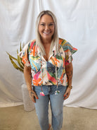 Orange Mix Print Top-Short Sleeve Tops-Umgee-The Silo Boutique, Women's Fashion Boutique Located in Warren and Grand Forks North Dakota