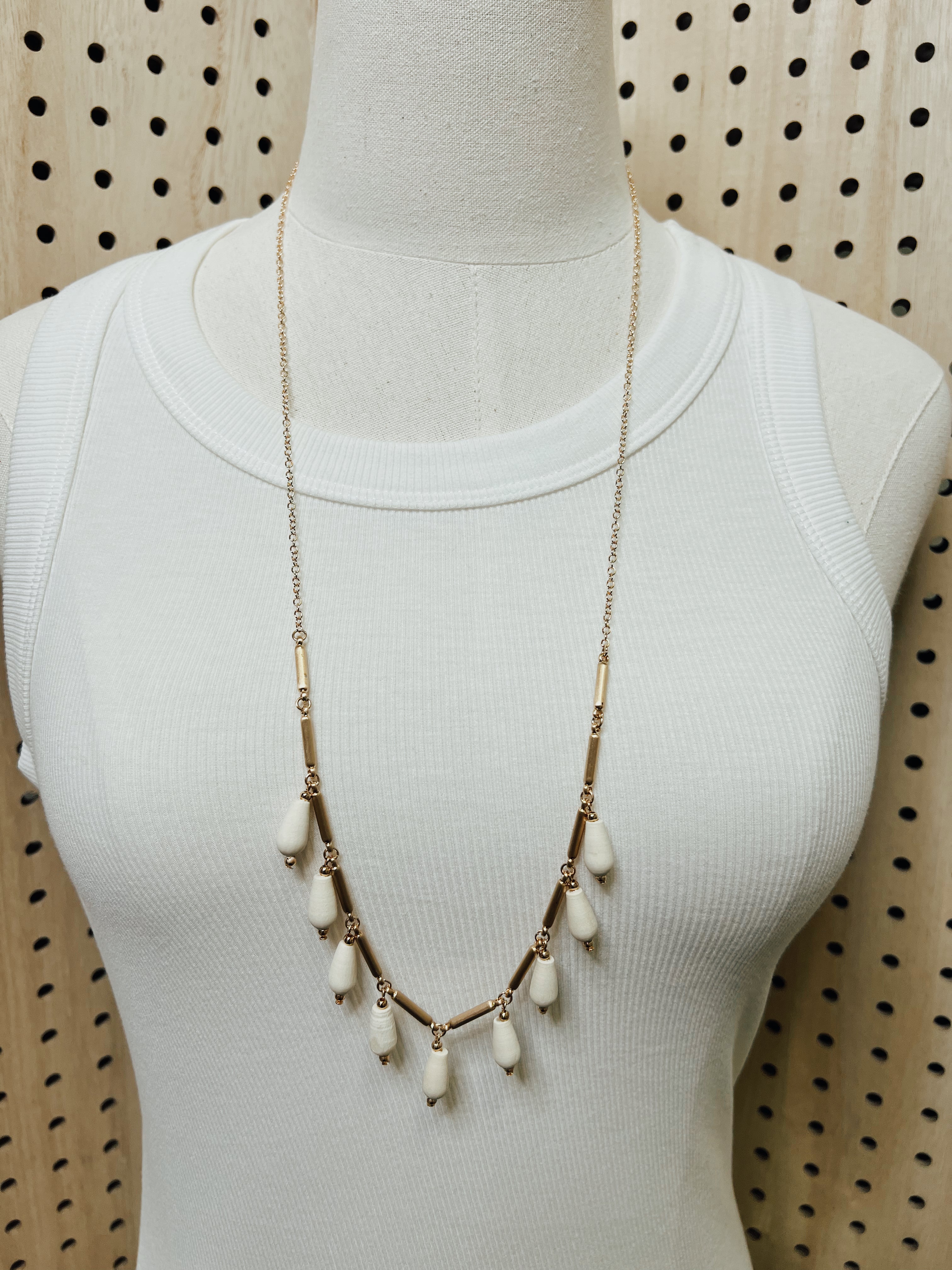 Ivory Bead Drop Necklace-Necklaces-fame-The Silo Boutique, Women's Fashion Boutique Located in Warren and Grand Forks North Dakota