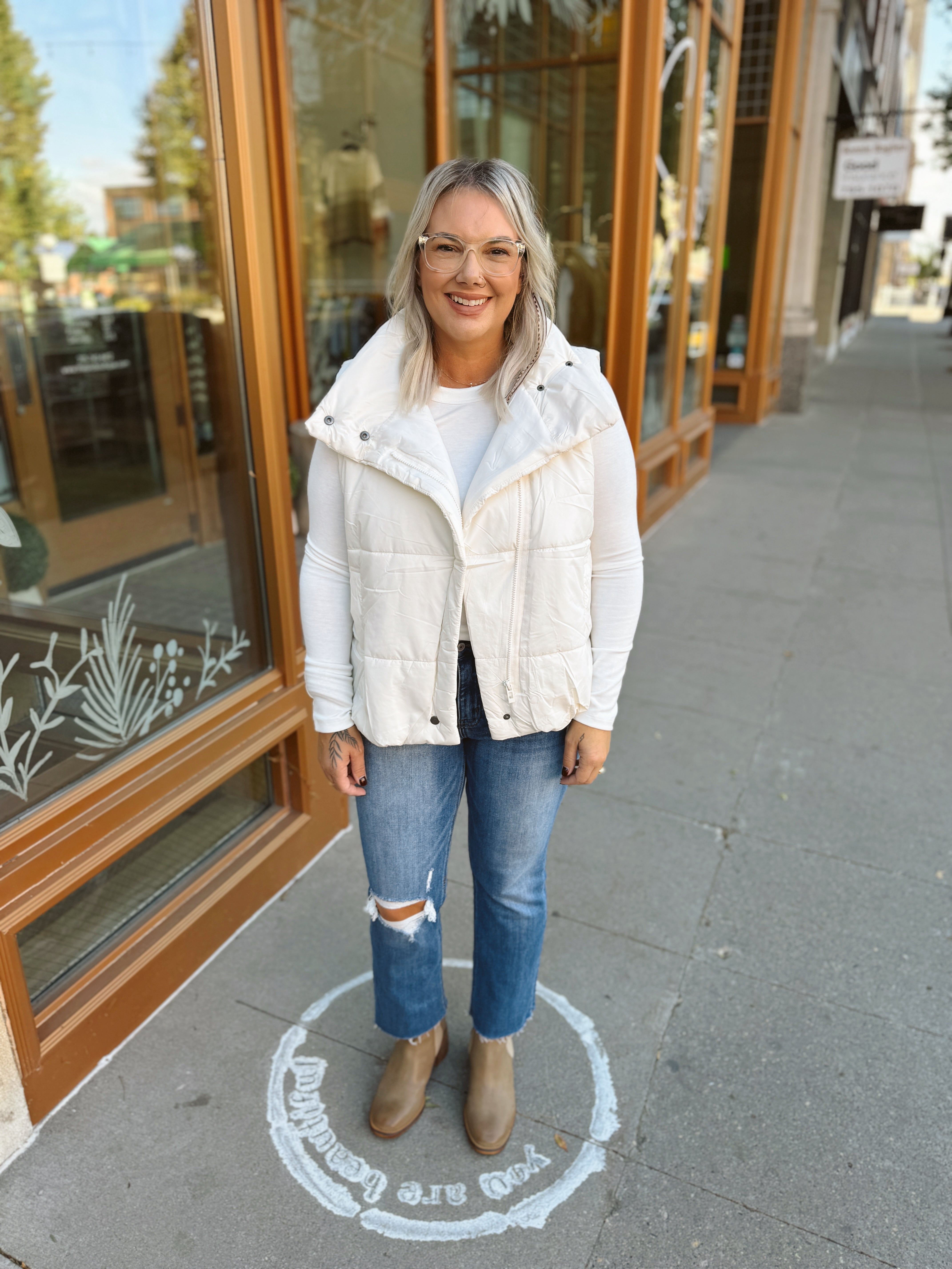 Cream Asymmetrical Vest-Vests-blu pepper-The Silo Boutique, Women's Fashion Boutique Located in Warren and Grand Forks North Dakota