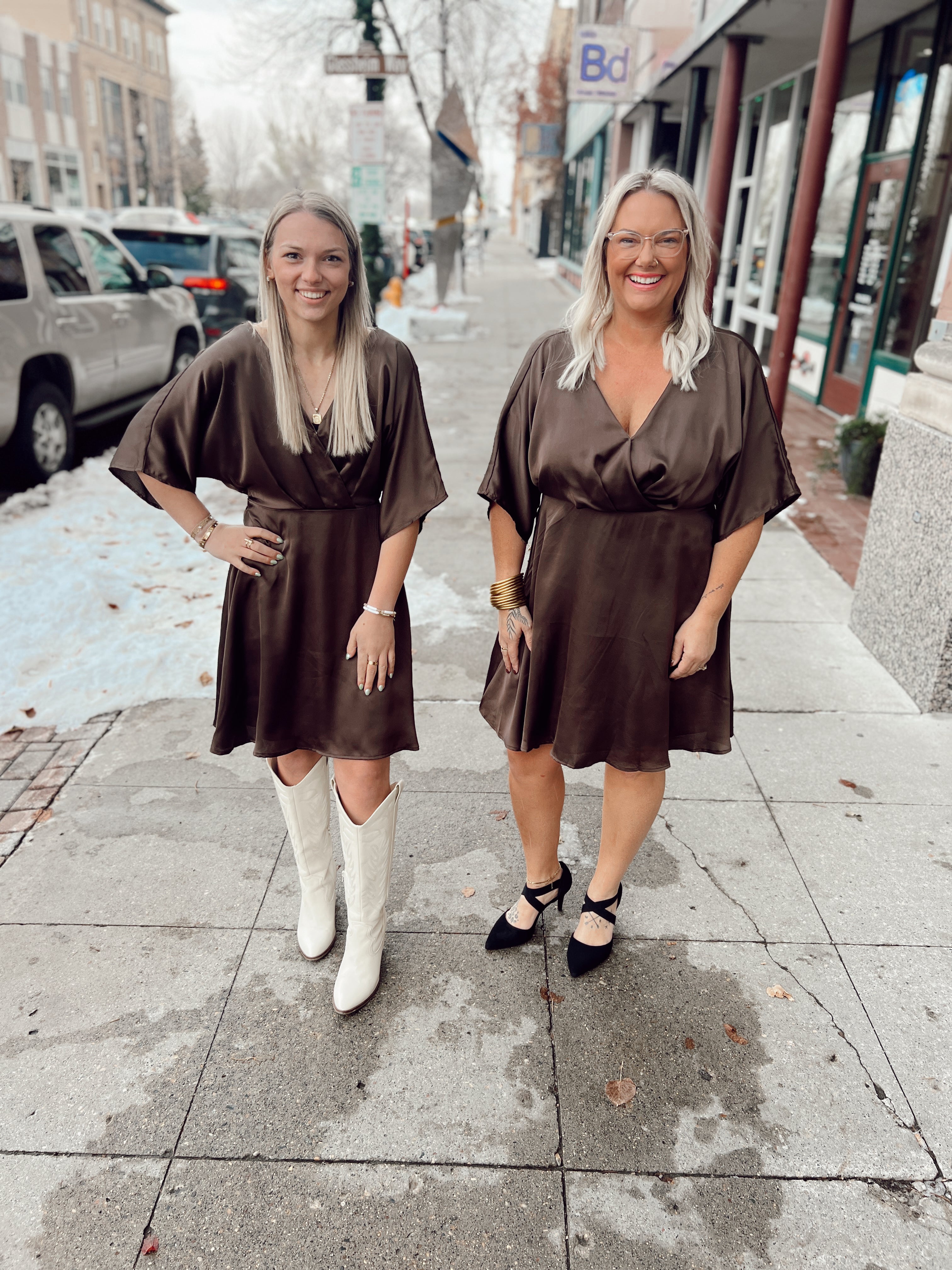 Brown Kimono Sleeve Dress-Dresses-gilli-The Silo Boutique, Women's Fashion Boutique Located in Warren and Grand Forks North Dakota