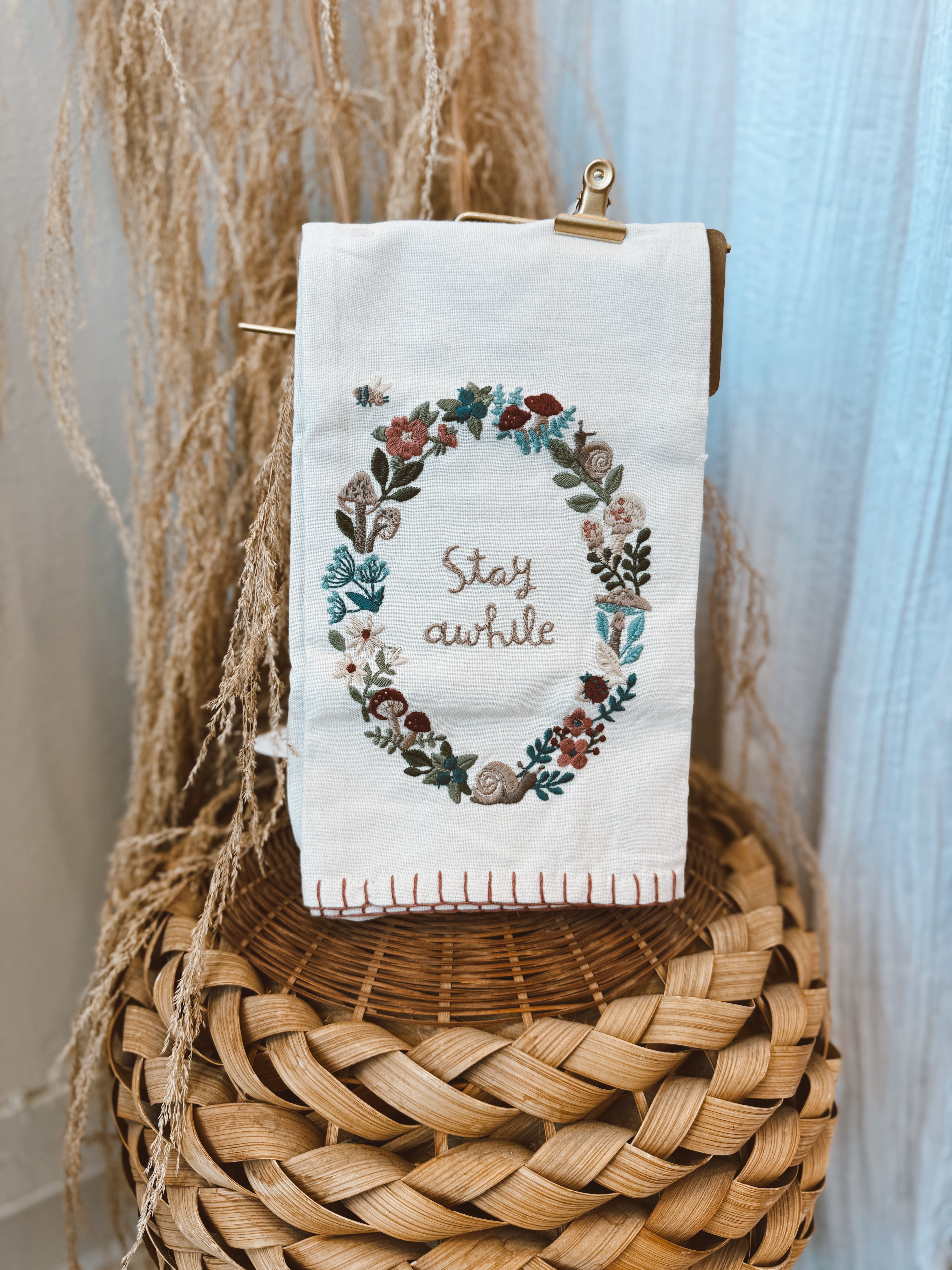 Stay Awhile Tea Towel-Tea Towels-primitives-The Silo Boutique, Women's Fashion Boutique Located in Warren and Grand Forks North Dakota