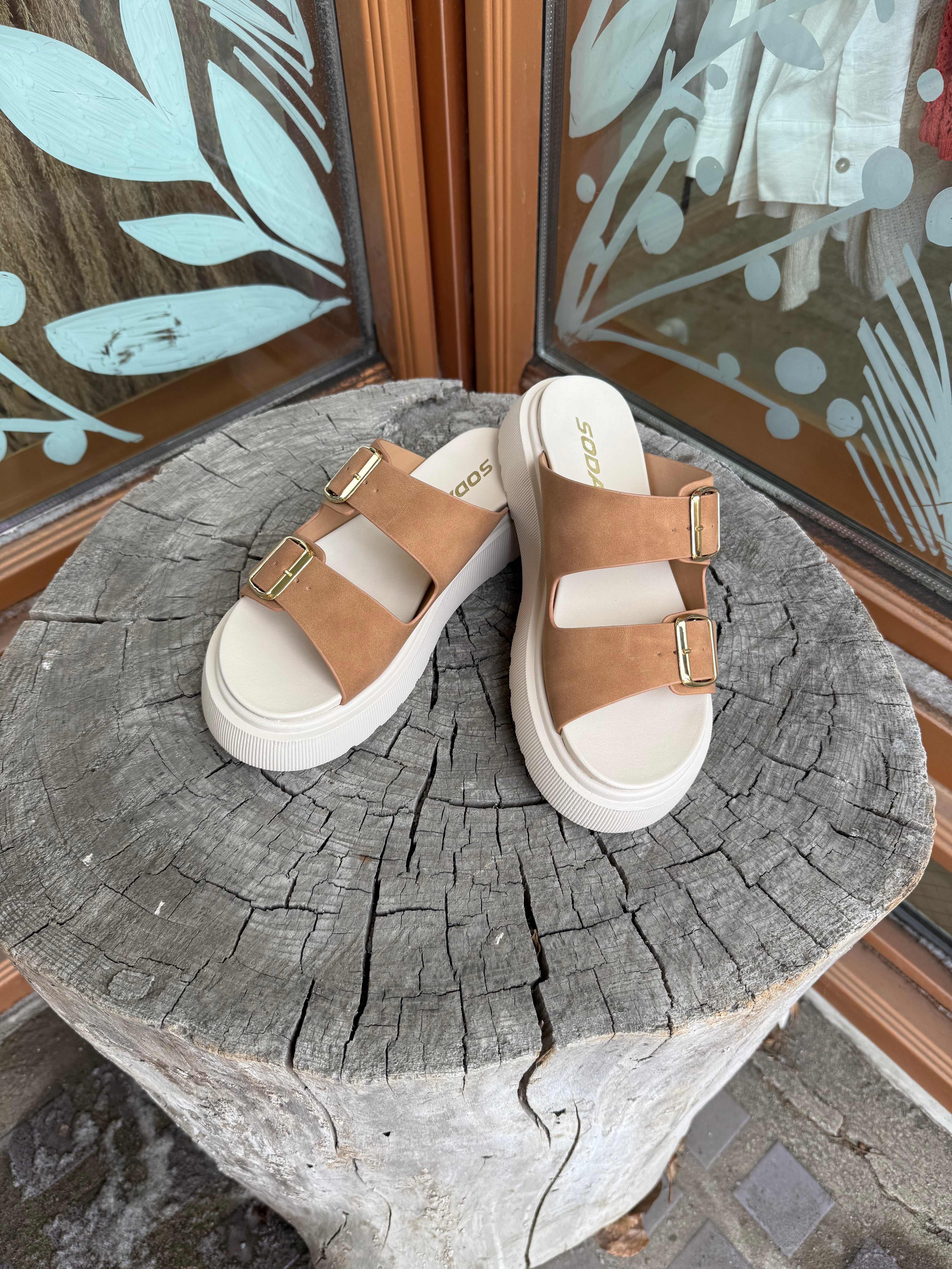 Soda Uberta Tan Sandal-Sandals-soda-The Silo Boutique, Women's Fashion Boutique Located in Warren and Grand Forks North Dakota