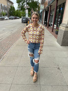 Crochet Floral Tan Sweater Top-Long Sleeve Tops-gilli-The Silo Boutique, Women's Fashion Boutique Located in Warren and Grand Forks North Dakota