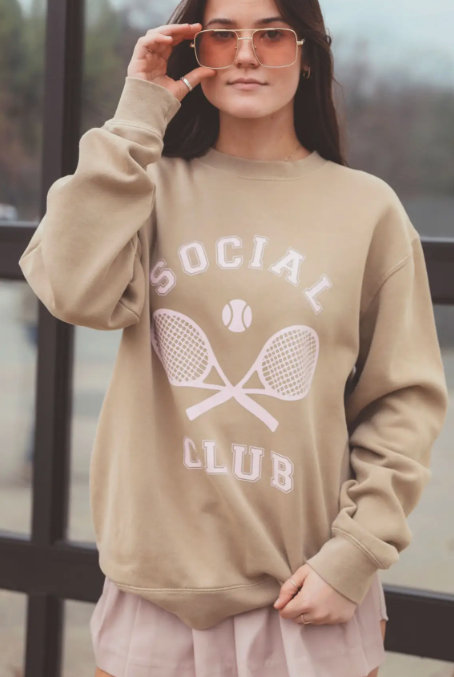 Social Club Sweatshirt-Graphic Sweaters-friday saturaday-The Silo Boutique, Women's Fashion Boutique Located in Warren and Grand Forks North Dakota