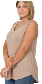 Vivian Zen V Neck Ash Mocha Tank-Tank Tops-Zenana-The Silo Boutique, Women's Fashion Boutique Located in Warren and Grand Forks North Dakota