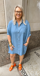 Denim Blue Collared Dress-Dresses-entro-The Silo Boutique, Women's Fashion Boutique Located in Warren and Grand Forks North Dakota