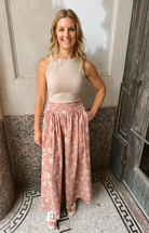 Clay Smocking Print Pants-Pants-ENTRO-The Silo Boutique, Women's Fashion Boutique Located in Warren and Grand Forks North Dakota