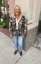 Black Mix Peplum Plaid Hooded Top-Long Sleeve Tops-mystree-The Silo Boutique, Women's Fashion Boutique Located in Warren and Grand Forks North Dakota