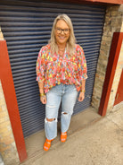 Flower Pink V Neck Top-Short Sleeve Tops-entro-The Silo Boutique, Women's Fashion Boutique Located in Warren and Grand Forks North Dakota