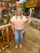 Cream and Red Striped Sweater Tee-Short Sleeve Tops-entro-The Silo Boutique, Women's Fashion Boutique Located in Warren and Grand Forks North Dakota