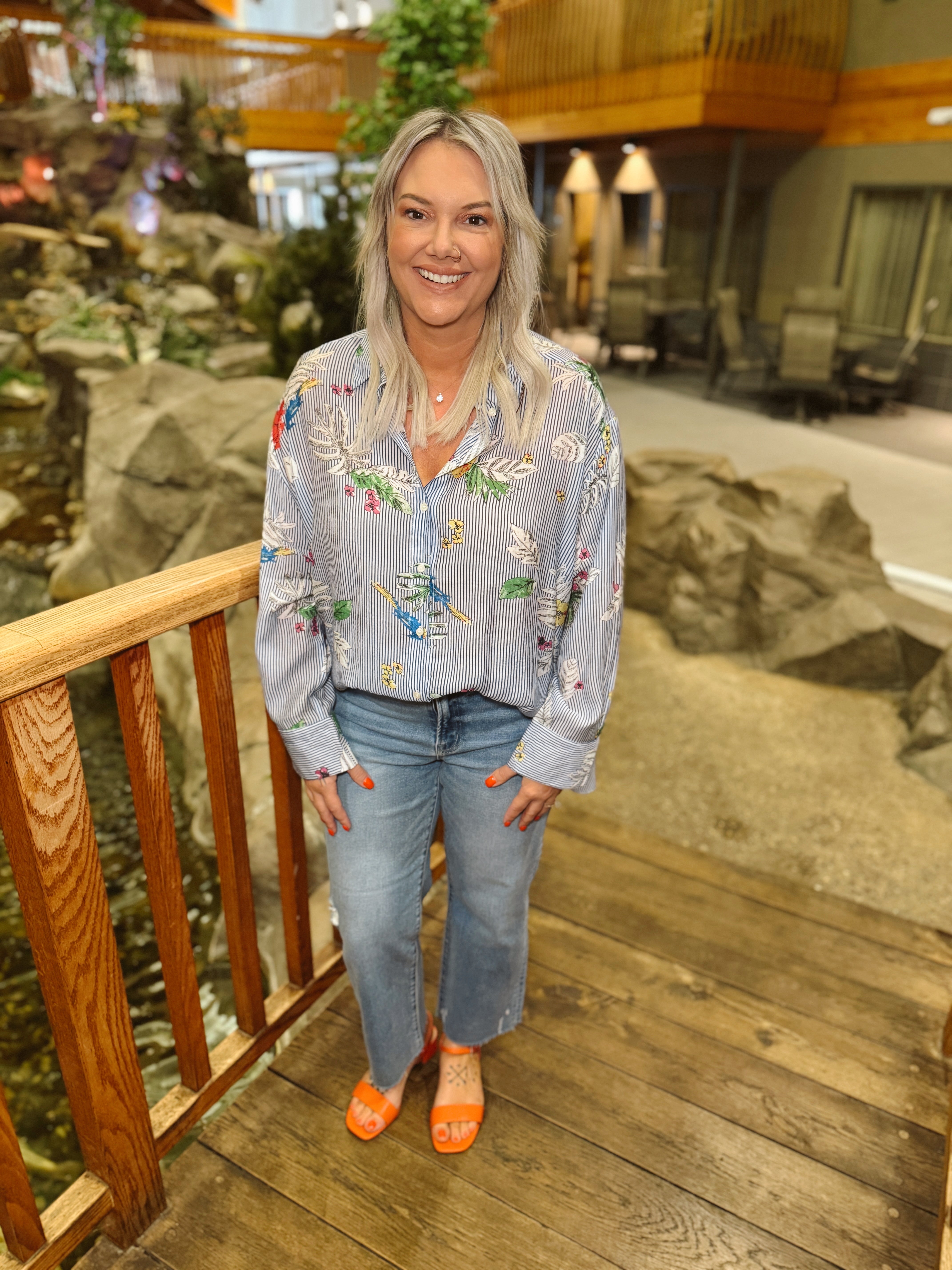 Floral Blue Mix Long Sleeve Button Up Top-Long Sleeve Tops-Umgee-The Silo Boutique, Women's Fashion Boutique Located in Warren and Grand Forks North Dakota