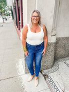 Cream Stretchy Textured Bodysuit-Bodysuits-heyson-The Silo Boutique, Women's Fashion Boutique Located in Warren and Grand Forks North Dakota