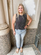 Bella Zen Black White Striped Tank-Tank Tops-Zenana-The Silo Boutique, Women's Fashion Boutique Located in Warren and Grand Forks North Dakota