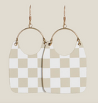 Nickel and Suede Ecru Check Earrings-Earrings-nickel and Suede-The Silo Boutique, Women's Fashion Boutique Located in Warren and Grand Forks North Dakota